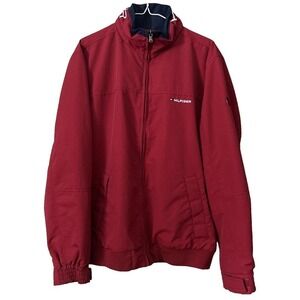 Tommy Hilfiger Mens L Red Regatta‎ Jacket Yacht Water Wind Resistant Spell Out